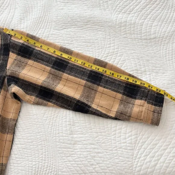 Lucky Brand Women’s Plaid Shacket Jacket Size Large Tan Black Button Up - Picture 7 of 8